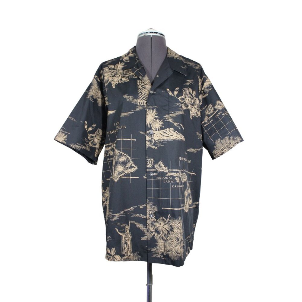 Howie men's vintage button front short sleeve Hawaiian Islands‎ Hawaiian shirt L